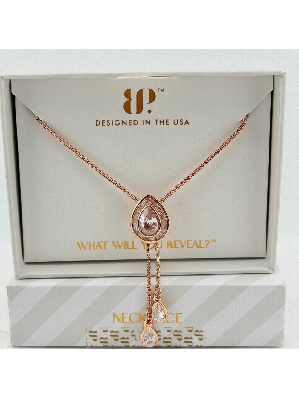 Bomb Party April 2026 "The Lily Grey Necklace" Clear Cz on Rose Gold BOLO